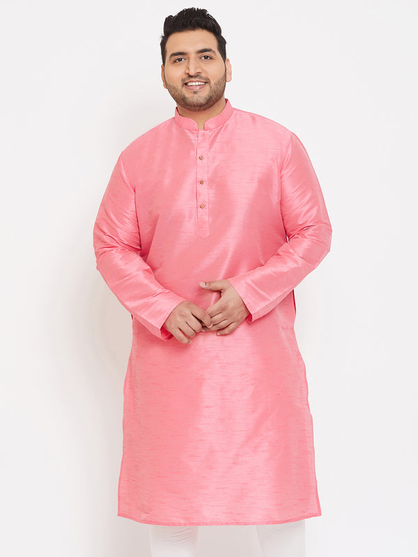 Men's Plus Size Pink Silk Blend Kurta